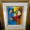 Itzchak Tarkay Lady in Red Shawl Blue and Yellow Wall Framed Serigraph Limited. Limited Edition Image - 3