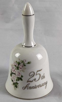 Papel 25th Wedding Anniversary Porcelain Bell. The bell is approx 3" x 3" x 5 1/2" and it weighs 