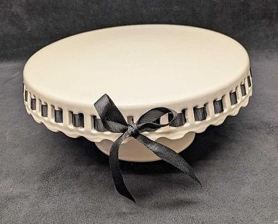 Grace's Teaware White Pedestal Plate Stand With Ribbon. This is approx 10 1/2" x 10 1/2" x 4 