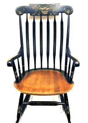Antique L Hitchcock Black Harvest Arrow Back Rocking Chair. This lot contains an Antique L 