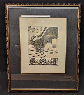 Framed Art Nouveau Style Architecture Staircase Print. By Decorative Arts. The backing was also 
