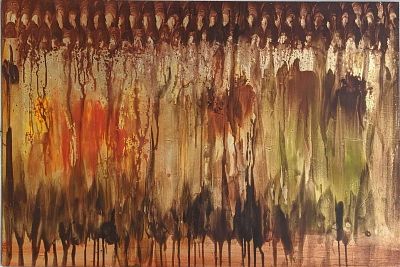 Large Vintage Abstract Print On Wood. Artist is unknown, but the print on wood was produced by 
