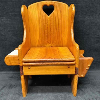 Wooden Child’s Potty Chair with Heart Cutout and Removable Plastic Chamber. Vintage wooden 