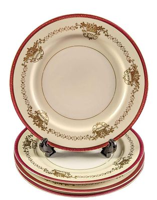 4 China Maroon Trim With Gold Inlay Dinner Plates. Four Japanese China Maroon Trim With Gold 