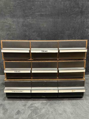 TEAC and Realistic 8-Track Tape Storage Cases Lot of 3 Wood Grain Plastic Drawer Holders. Lot of 