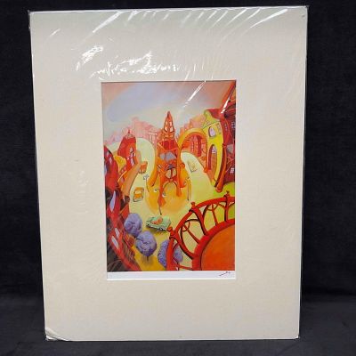 Suro Kim Print Signed Surrealistic Car Through Winding Roads Street Scene. The print has strong 