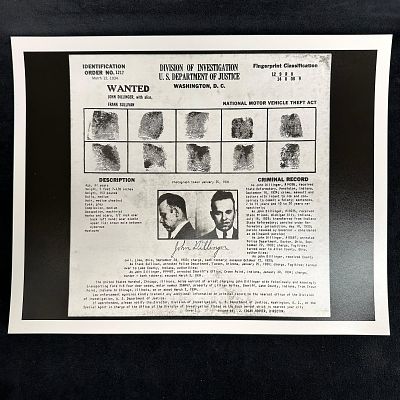 John Dillinger Wanted Poster 1934 DOJ Division of Investigation Black and White Analog Photo Print 3