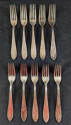 10 Retired Vintage BMF Silverplate Forks. Lot of 10 silver-plated forks by Bergische Metallwaren 