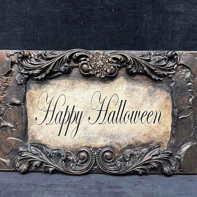 Michelle Butler Designs Happy Halloween Plaque Sign Decor. Happy Halloween hand crafted decor 