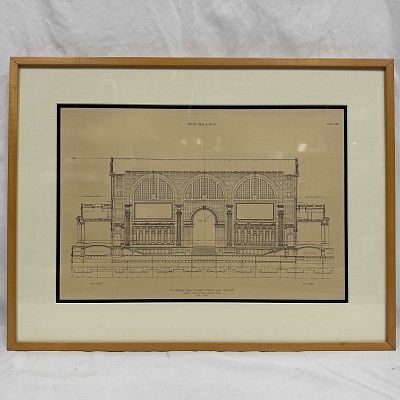 Architectural Drawing Print McKim Mead & White Pennsylvania Railroad Station NYC Framed. Architec 