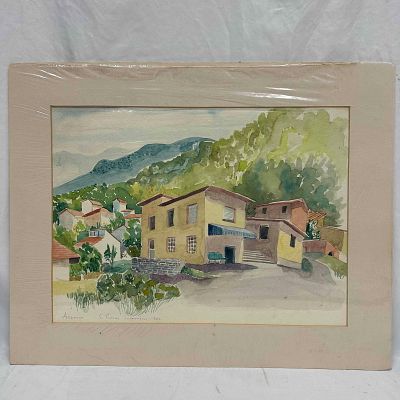 Thorne Swanson Watercolor Azzano Italian Village Scene 3/80. Watercolor painting by Thorne 