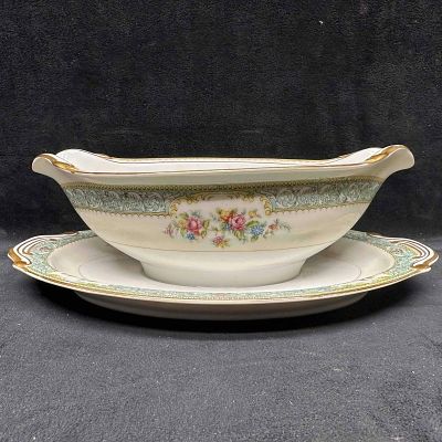 Monarch China Rosaline Gravy Boat Attached Underplate Occupied Japan. Monarch China Rosaline 