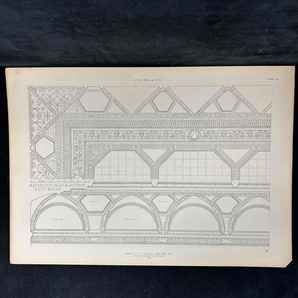 McKim Mead and White Library of J.P. Morgan NYC Architectural Print East Room Ceiling 1906. 1906 