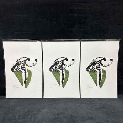 Lonely Dog Green Motif Design Suit Jacket and Black Tie Ivan Clarke Art Print Set Three. These 