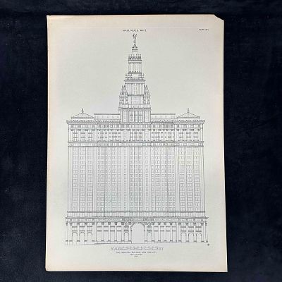 Architectural Print McKim Mead & White Municipal Building NYC West Elevation Plate 321. Original 