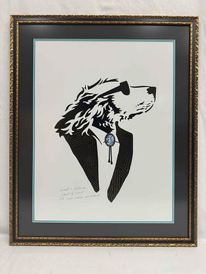 Lonely Dog Gold Geometric Black Suit Jacket Turquoise Bolo Tie Giclee Framed Ivan Clarke Art Print. 