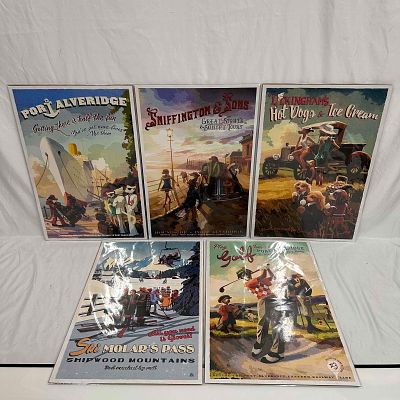 Vintage Style Lonely Dog Series Ivan Clarke Five Poster Set Screen Print. These small screen 
