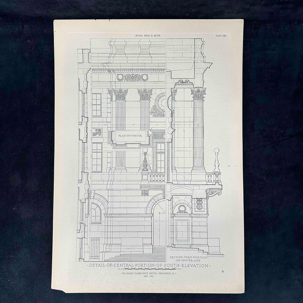 Architectural Print McKim Mead & White Rhode Island State Capitol Providence RI. Original 