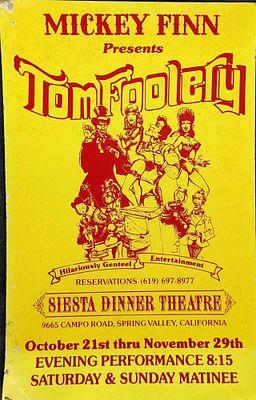 Vintage Used Mickey Finn Tom Foolery Show Sign. Is approx 14" x 22" and it weighs 0.21lb. The 