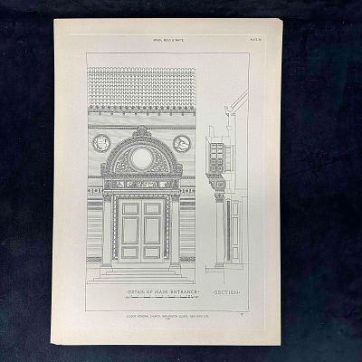 McKim Mead & White Architectural Print Judson Memorial Church Main Entrance Washington Square NYC. 