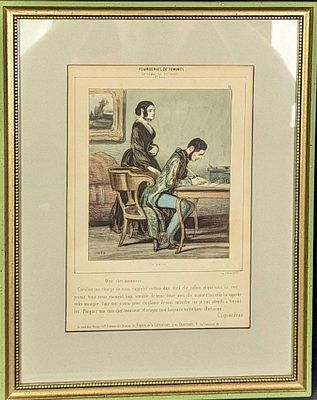 Framed After Paul Gavarni Fourberies De Femmes Engraving. Caricature by Paul Gavarni (1804 - 