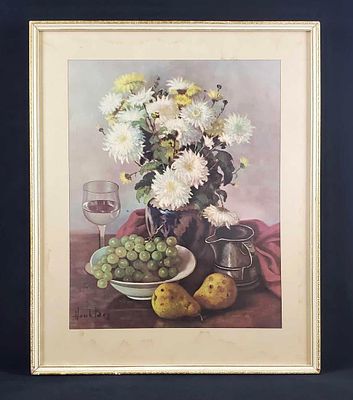 Mid Century Still Life Print By Henk Bos. Titled "Still Life" by Henk Bos. Print Dated 1961 on 
