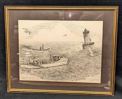S&N Martin Barry B/W Sharps Island Lighthouse Print. S&amp;N Martin Barry B/W Sharps Island 