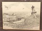 S&N Martin Barry B/W Sharps Island Lighthouse Print. S&amp;N Martin Barry B/W Sharps Island Image - 1