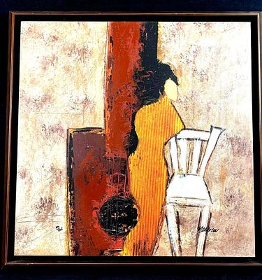 Canvas Print Woman With White Chair Lovely bright canvas print with light touches of raised 
