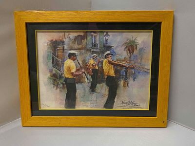 "Street Jam" Tommy Thompson 1999 42/900 Watercolor Print 
13" x 10 
Glass Front 
