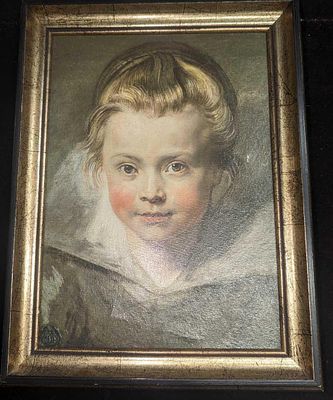 Replica Of Head Of A Child By Paul Rubens. This is a print on canvas that has some texture to 
