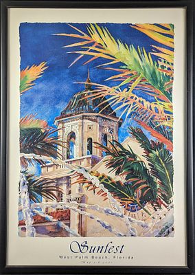 Framed Florida Sunfest 2001 Jim Gerard Holehouse Poster Print. The poster print was signed near 