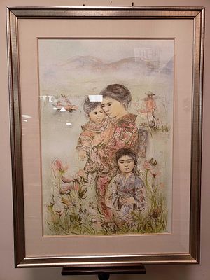 Edna Hibel Family of the Mountain Lake Signed Lithograph. This work is in excellent condition. 