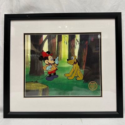 Disney Serigraph Cel the Pointer Mickey Mouse and Pluto Framed Artwork LE. Framed Walt Disney 