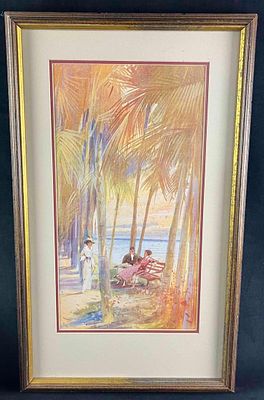 Framed Tropical Beach Art Print. This is a nice print of a watercolor painting. The image shows 