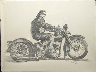 Motorcycle Biker Joann Print. This print is approx 24" x 18" and it weighs 0.57lb. The print 