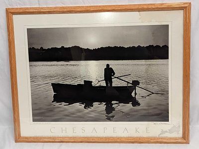 M. E. Warren Crabbing At Sunset Framed Print. Please note, the print's signature is part of the 