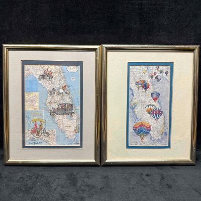 Phyllis Sheffield Florida Automobiles and Hot Air Balloon Signed & Numbered Framed Prints. Signed 