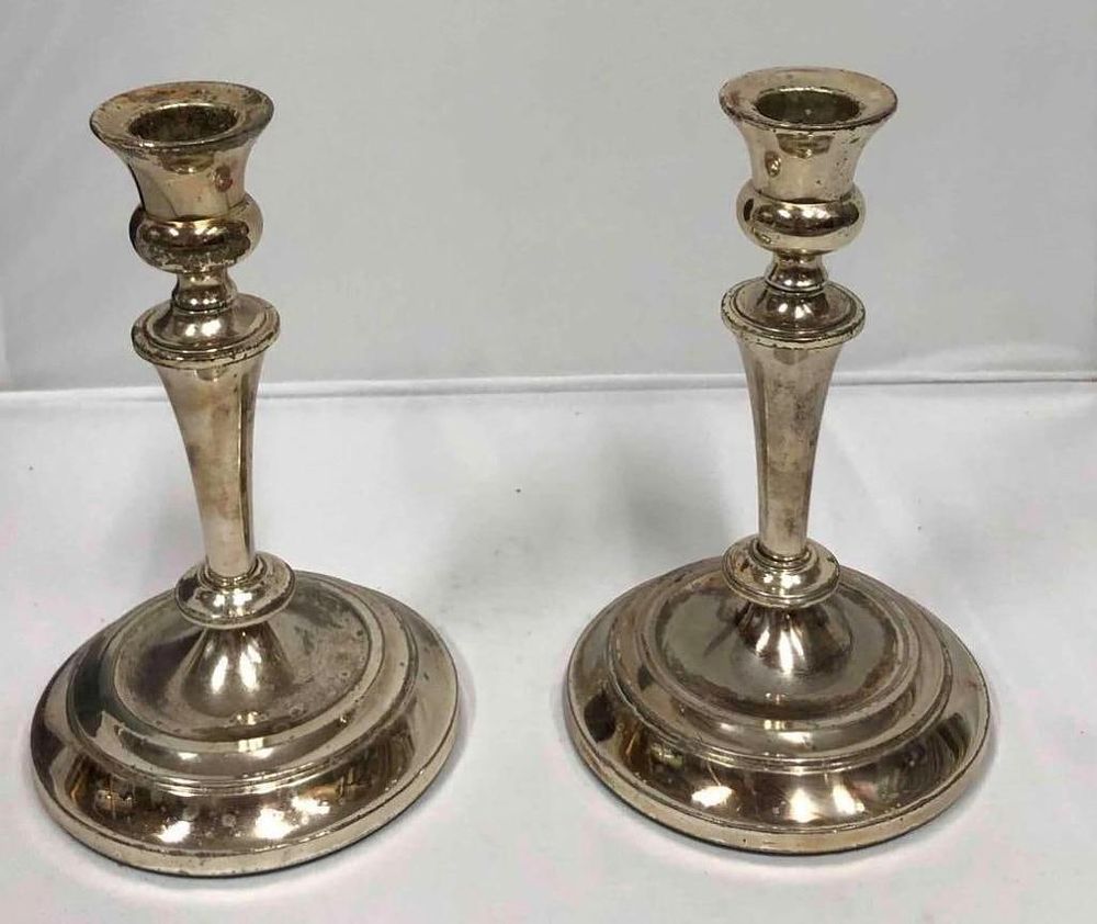 Lot 458: Pair Of Silver Plated Candlesticks Made In Japan