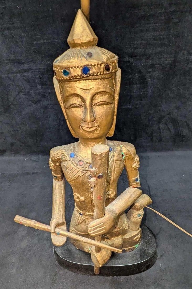 Lot 469: Vintage Thai Or Burmese Carved Gilt Wood Converted Lamp