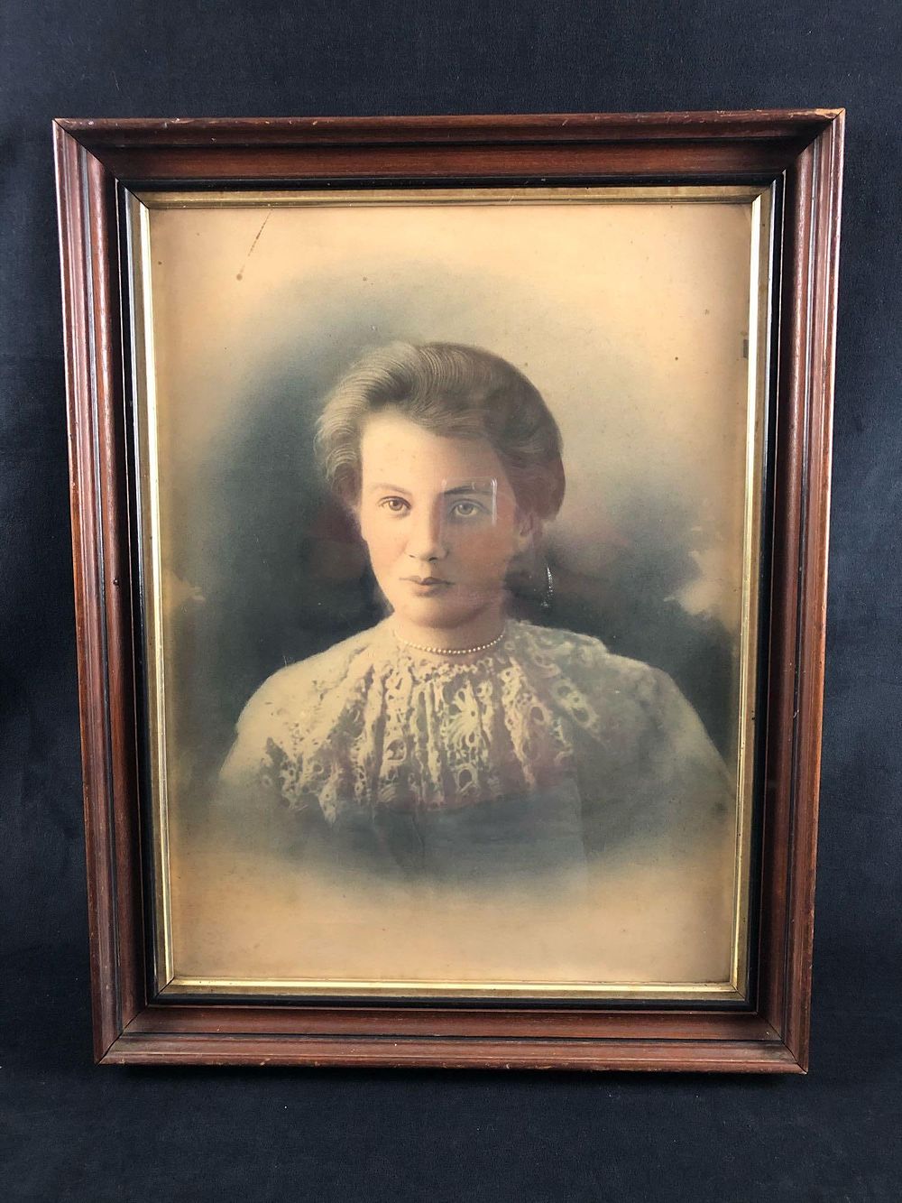 Lot 495: 1800's Antique Airbrushed Ink Portrait & Frame With Unique Artist Notes By WC