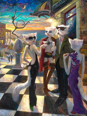 S&N Ivan Clarke "Catside Cocktails" Large Gicl&eacute;e. S&amp;N Ivan Clarke "Catside Cocktails" Large 