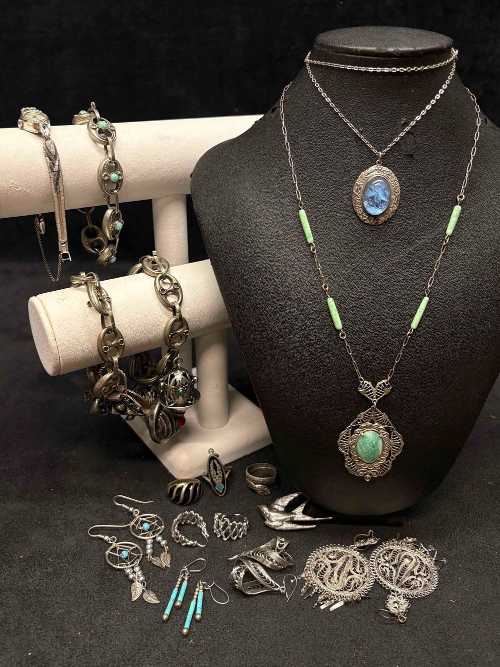 Lot 260: 15pc Blue Green and Silver Tones Patina Peak Costume Jewelry Collection