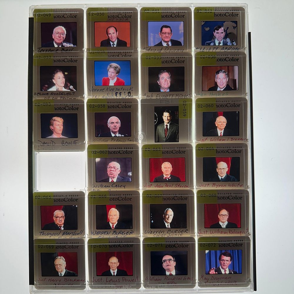 Lot 312: Associated Press Political Judicial and Celebrity Press Color Photo Slides David Bowie Supreme Court