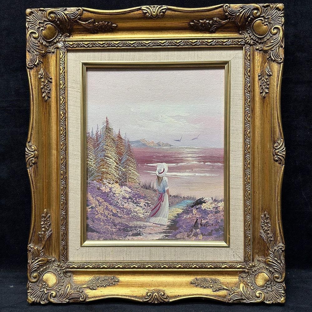 Lot 313: Signed Laura Keswick Impressionist Style Coastal Landscape Oil Painting in Ornate Frame
