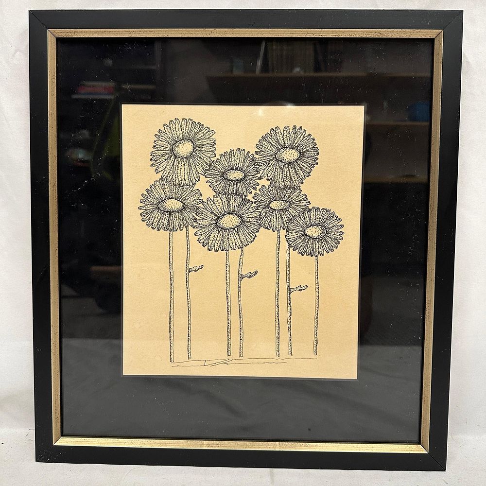 Lot 317: Framed Minimalist Floral Line Art Drawing Print