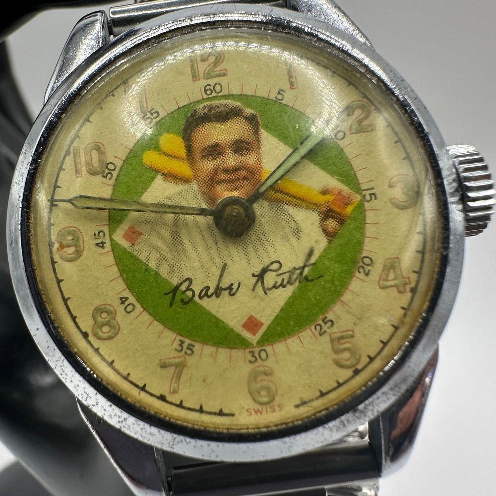 Lot 327: Babe Ruth Baseball Themed Swiss Wristwatch Vintage