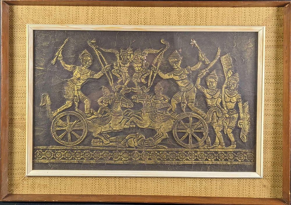 Lot 405: Framed Thai Temple Rubbing Chariot