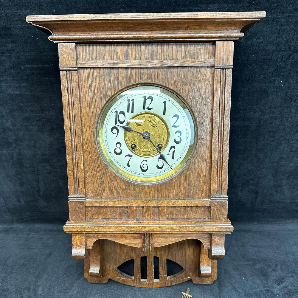 Lot 410: Antique Gustav Becker GW Art Nouveau Wall Clock with Ornate Brass Pendulum