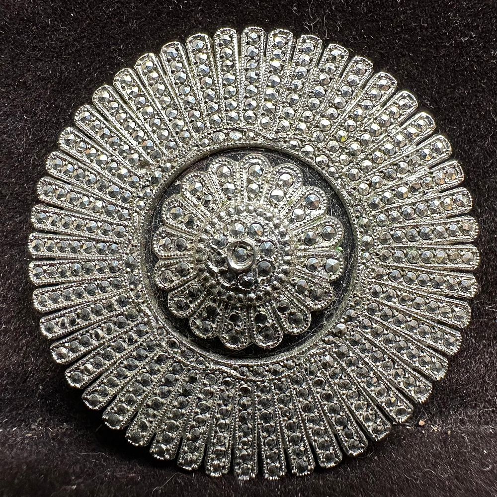 Lot 412: Sterling Silver and Marcasite Sunburst Brooch KD Signed